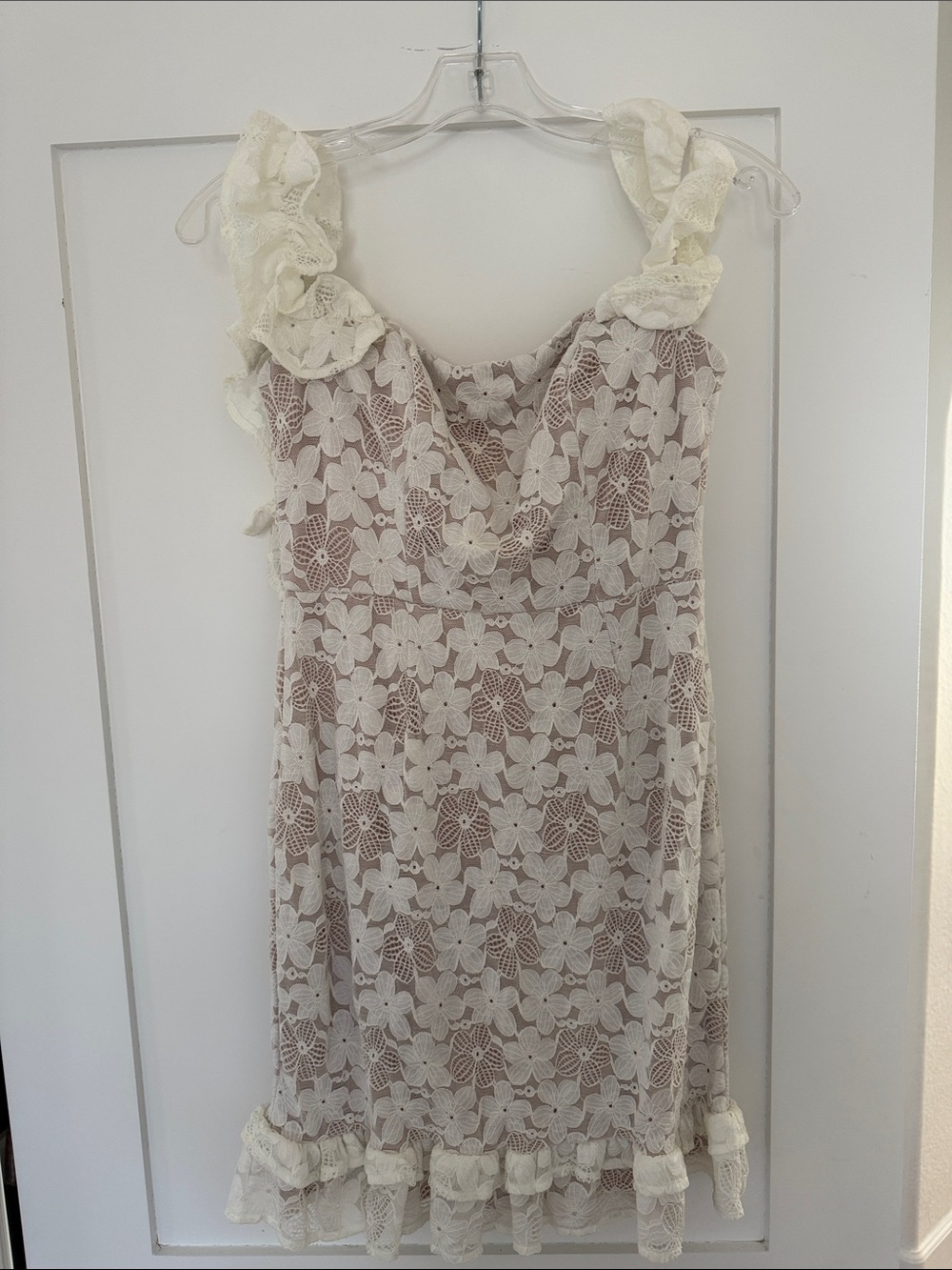Hello Molly Cream Floral Lace Ruffle Slip Dress